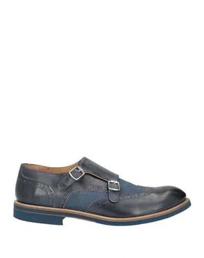 Baldinini Man Loafers Navy Size 7 Leather, Textile Fibers In Blue
