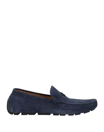 Baldinini Man Loafers Navy Size 8.5 Leather In Blue