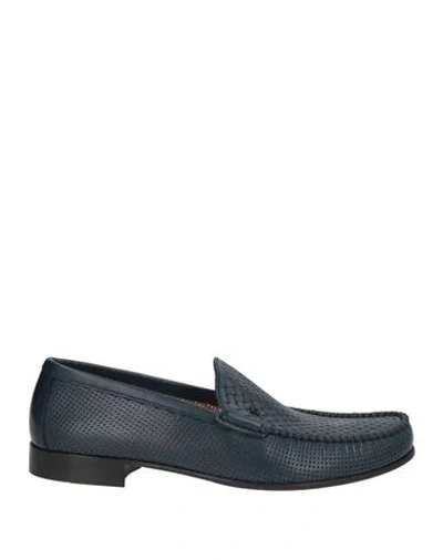 Baldinini Man Loafers Navy Size 9.5 Leather In Blue