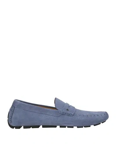 Baldinini Man Loafers Slate Blue Size 8.5 Leather In Burgundy