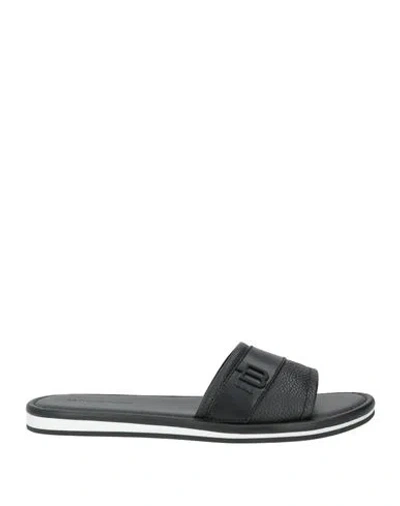 Baldinini Man Sandals Black Size 10 Calfskin In Blue