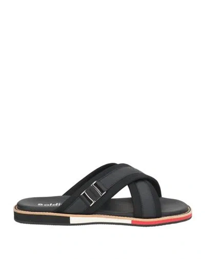 Baldinini Man Sandals Black Size 8.5 Calfskin, Textile Fibers