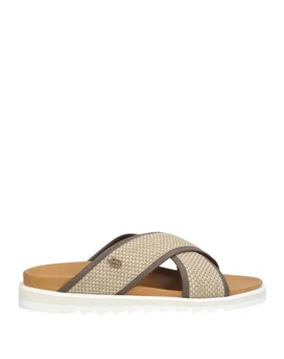 Baldinini Man Sandals Dark Brown Size 8 Leather, Natural Raffia