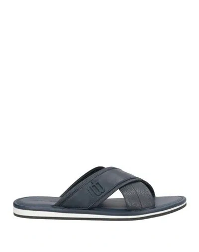 Baldinini Man Sandals Navy Size 11 Leather In Blue