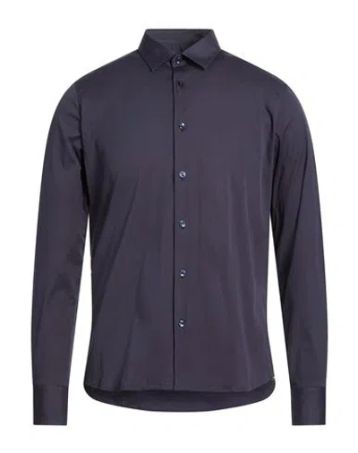 Baldinini Man Shirt Midnight Blue Size 17 ½ Cotton, Polyamide, Elastane In Purple