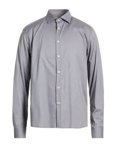 Baldinini Man Shirt Slate Blue Size 17 Cotton, Polyamide, Elastane In Gray