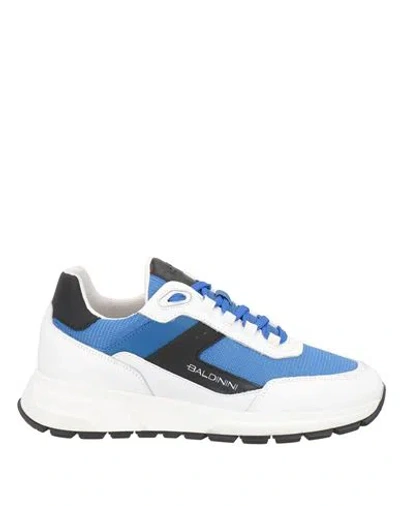 Baldinini Man Sneakers Bright Blue Size 8 Calfskin, Textile Fibers