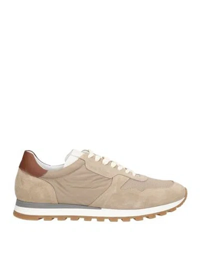Baldinini Man Sneakers Khaki Size 8 Leather, Textile Fibers In Neutral
