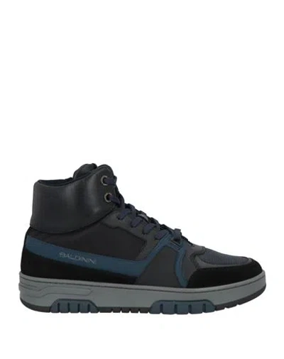 Baldinini Man Sneakers Midnight Blue Size 8.5 Leather, Textile Fibers