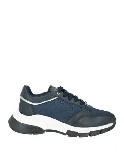 Baldinini Man Sneakers Midnight Blue Size 5 Leather, Textile Fibers In Multi