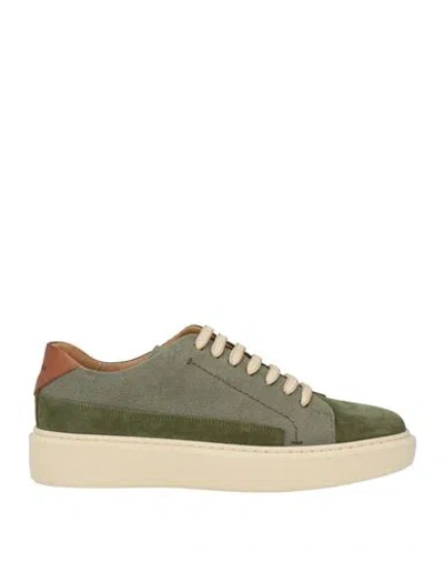 Baldinini Man Sneakers Military Green Size 10 Leather, Textile Fibers In Multi