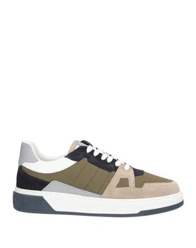 Baldinini Man Sneakers Military Green Size 13 Leather, Textile Fibers