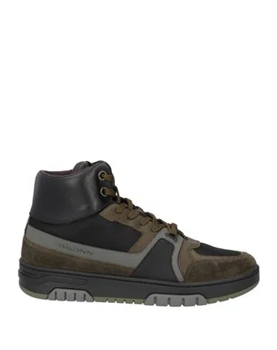 Baldinini Man Sneakers Military Green Size 8.5 Leather, Textile Fibers