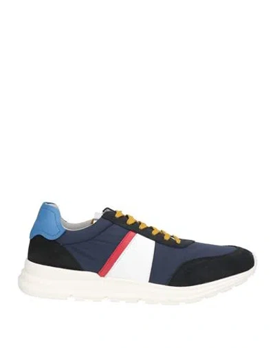 Baldinini Man Sneakers Navy Size 7 Textile Fibers, Leather In Blue