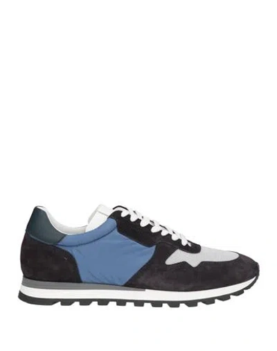 Baldinini Man Sneakers Navy Size 8 Leather, Textile Fibers In Multi