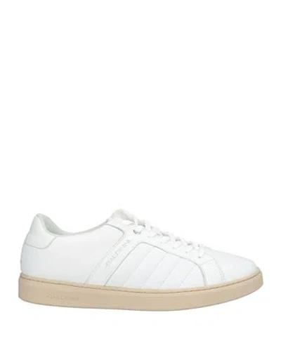 Baldinini Man Sneakers White Size 8.5 Leather, Textile Fibers