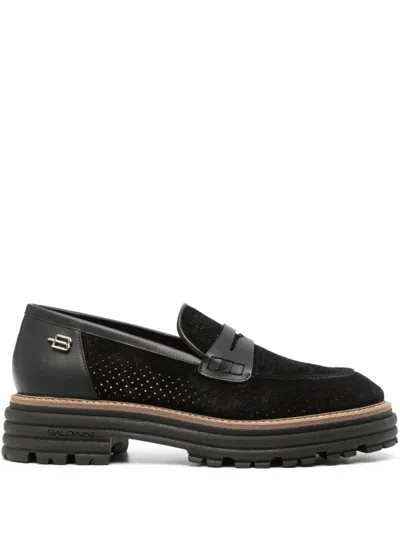 Baldinini Perforated Leather Loafers With Rubber Sole In Black