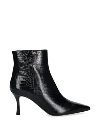Baldinini Pointed-toe Croc-effect Boots In Black