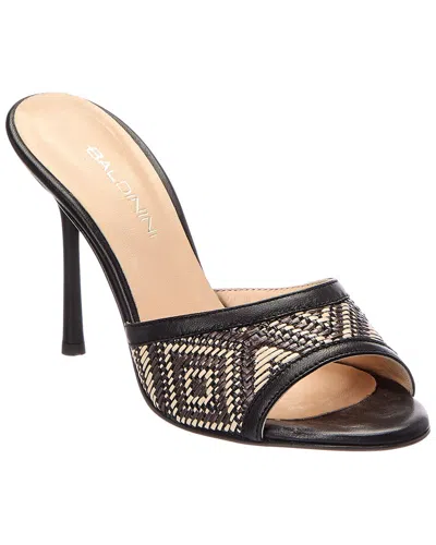 Baldinini Raffia & Leather Sandal In Black