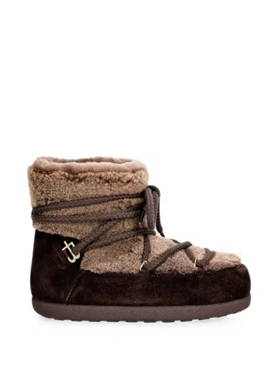 Baldinini Shearling-trim Lace-up Boots In Brown