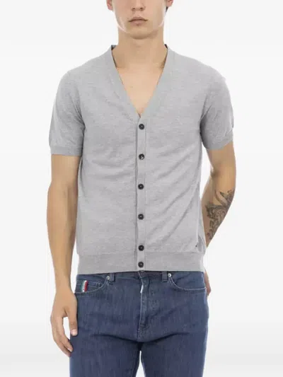 Baldinini Short-sleeve V-neck Cardigan In Gray