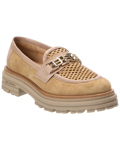 Baldinini Suede & Leather Moccasin In Beige