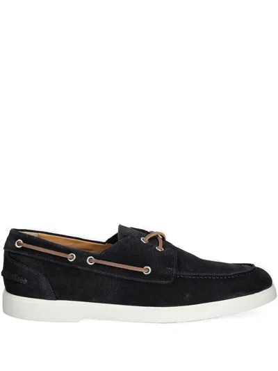 Baldinini Suede Leather Boat Loafers In Blue