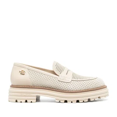 Baldinini White Perforated Chunky Sole Leather Loafers In Multi