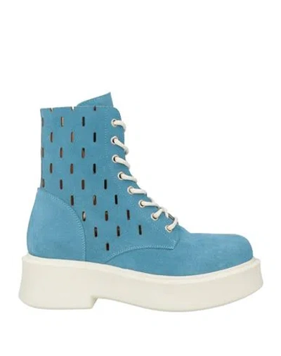 Baldinini Woman Ankle Boots Azure Size 8 Leather In Blue