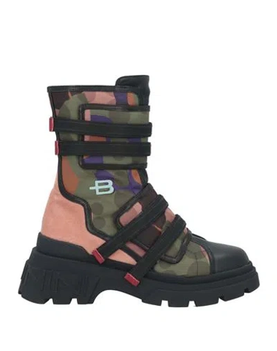 Baldinini Woman Ankle Boots Military Green Size 7 Calfskin, Nylon In Black