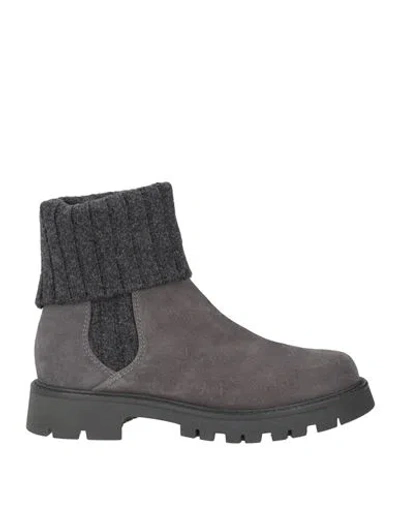 Baldinini Woman Ankle Boots Grey Size 8.5 Leather, Textile Fibers In Gray