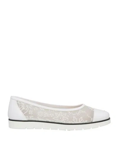Baldinini Woman Ballet Flats White Size 8.5 Textile Fibers, Leather
