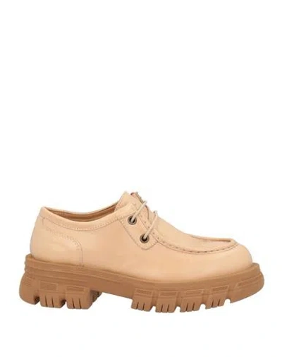 Baldinini Woman Lace-up Shoes Beige Size 6 Calfskin