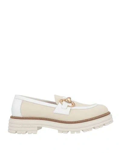 Baldinini Woman Loafers Beige Size 11 Leather, Textile Fibers In Sand