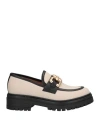 Baldinini Woman Loafers Beige Size 11 Soft Leather, Textile Fibers