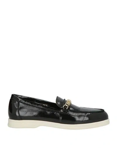 Baldinini Woman Loafers Black Size 11 Leather In Animal Print