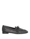 Baldinini Woman Loafers Black Size 8 Textile Fibers, Leather In Black