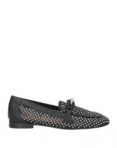 Baldinini Woman Loafers Black Size 8 Textile Fibers, Leather