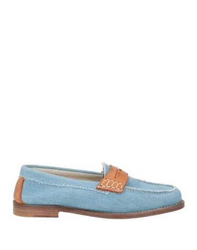 Baldinini Woman Loafers Blue Size 8 Textile Fibers, Leather