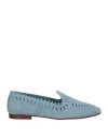 Baldinini Woman Loafers Pastel Blue Size 11 Soft Leather In Blue