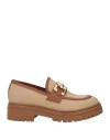 Baldinini Woman Loafers Sand Size 5 Soft Leather, Textile Fibers In Beige
