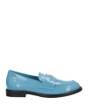 Baldinini Woman Loafers Sky Blue Size 11 Soft Leather In Blue
