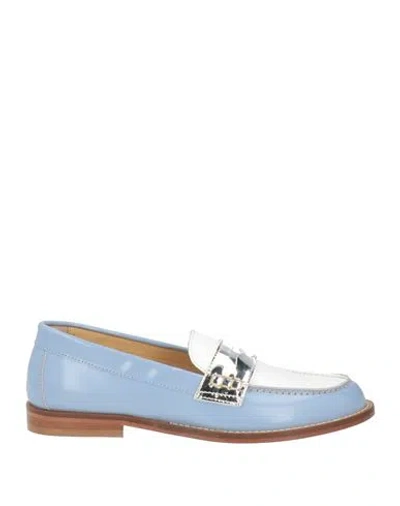 Baldinini Woman Loafers Sky Blue Size 9 Leather