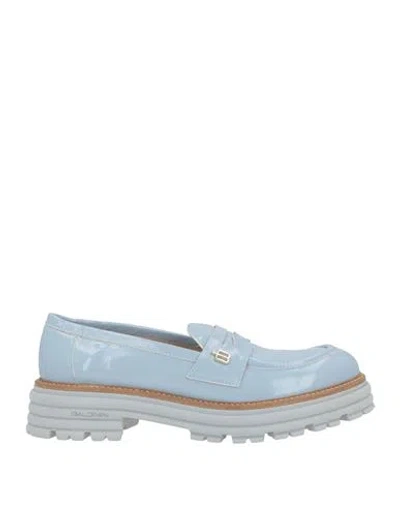 Baldinini Woman Loafers Sky Blue Size 9 Leather