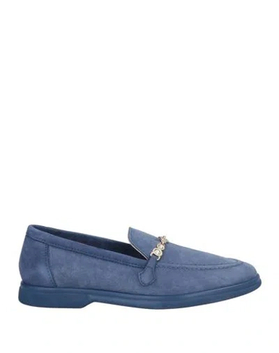 Baldinini Woman Loafers Slate Blue Size 6 Leather