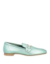 Baldinini Woman Loafers Turquoise Size 8 Soft Leather In Blue