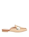 Baldinini Woman Mules & Clogs Beige Size 8 Natural Raffia, Calfskin In Beige