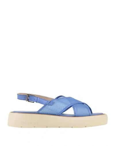 Baldinini Woman Sandals Azure Size 8 Textile Fibers In Blue