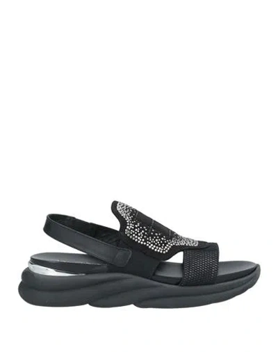 Baldinini Woman Sandals Black Size 10 Calfskin, Textile Fibers