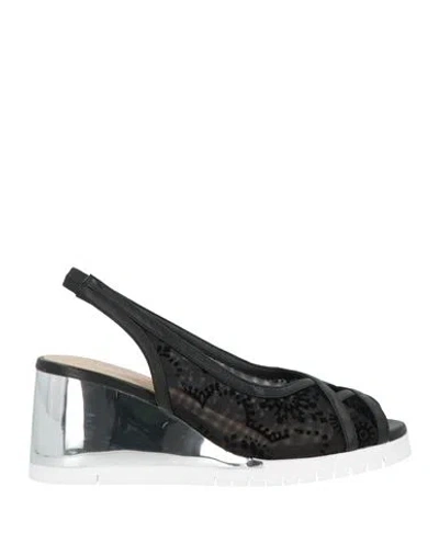 Baldinini Woman Sandals Black Size 7.5 Textile Fibers, Leather In Animal Print